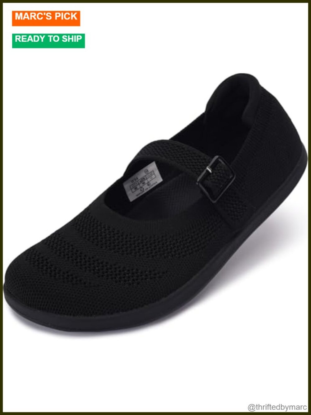 Barefoot Mary Jane Flats with Wide Toe Box, Knit Upper, Zero Drop Sole